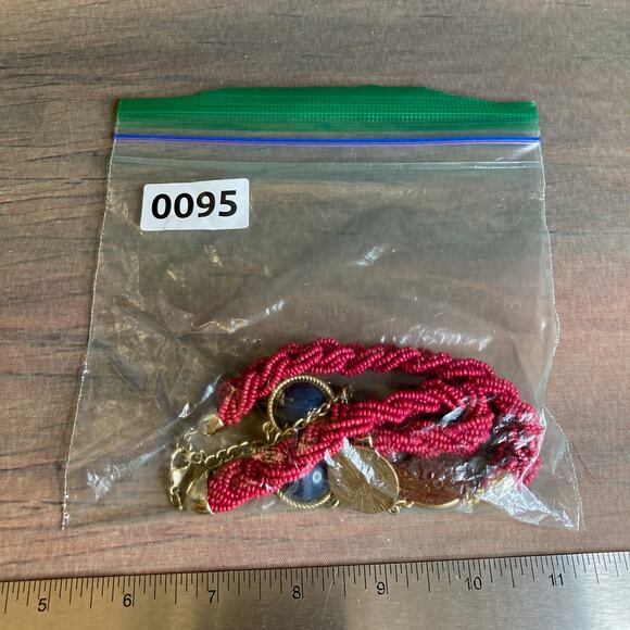 0095 Talbot's Preppy Fuchsia Seed Bead & Navy Blue Cabochon Necklace EUC - Picture 5 of 5